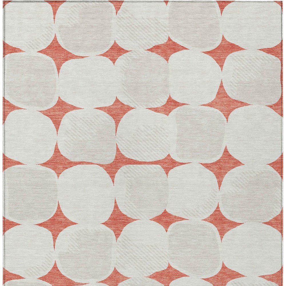 3' X 5' Salmon Beige And Ivory Abstract Washable Indoor Outdoor Area Rug - DraftFuel Sports