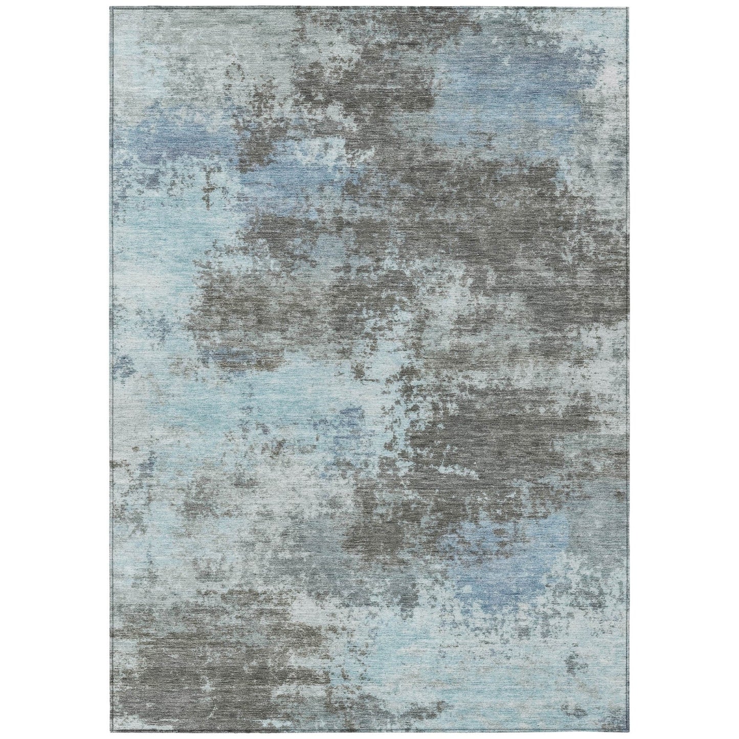 3' X 5' Taupe And Sky Blue Abstract Washable Indoor Outdoor Area Rug - DraftFuel Sports
