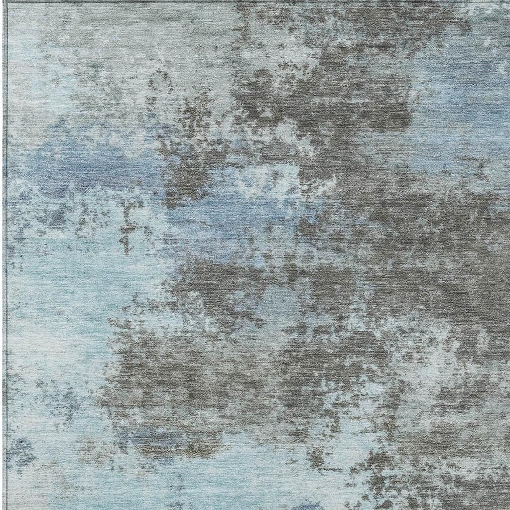 3' X 5' Taupe And Sky Blue Abstract Washable Indoor Outdoor Area Rug - DraftFuel Sports