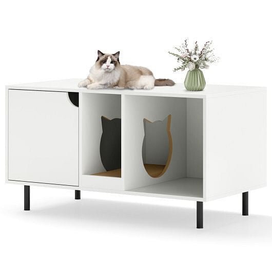 40 Inch Cat Litter Box Enclosure for 2 Cats Hidden Cat Washroom - White - DraftFuel Sports