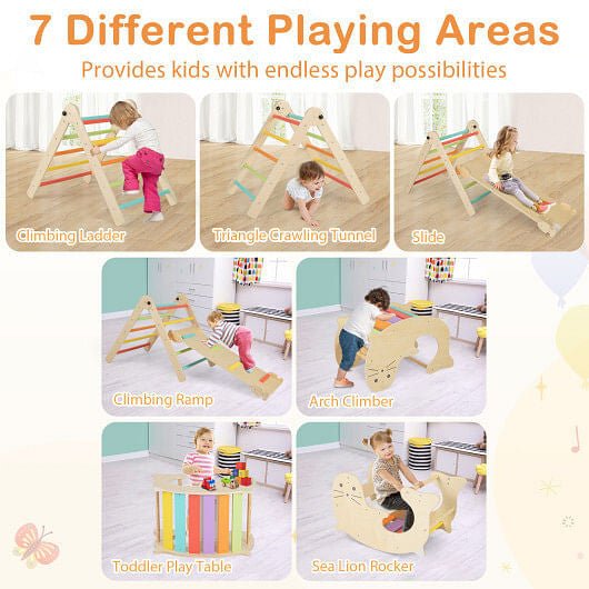 7 - in - 1 Indoor Climbing Toys for Toddlers with Reversible Ramp - Multicolor - DraftFuel Sports