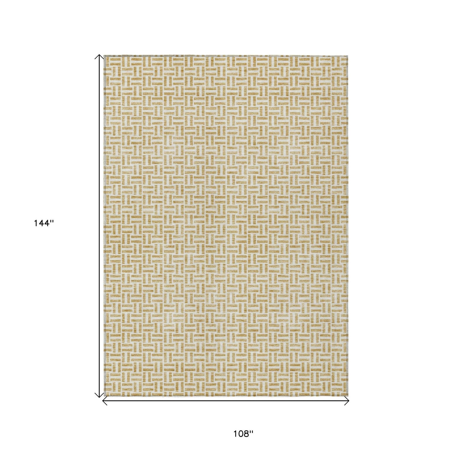 9' X 12' Gold And Ivory Geometric Washable Indoor Outdoor Area Rug - DraftFuel Sports