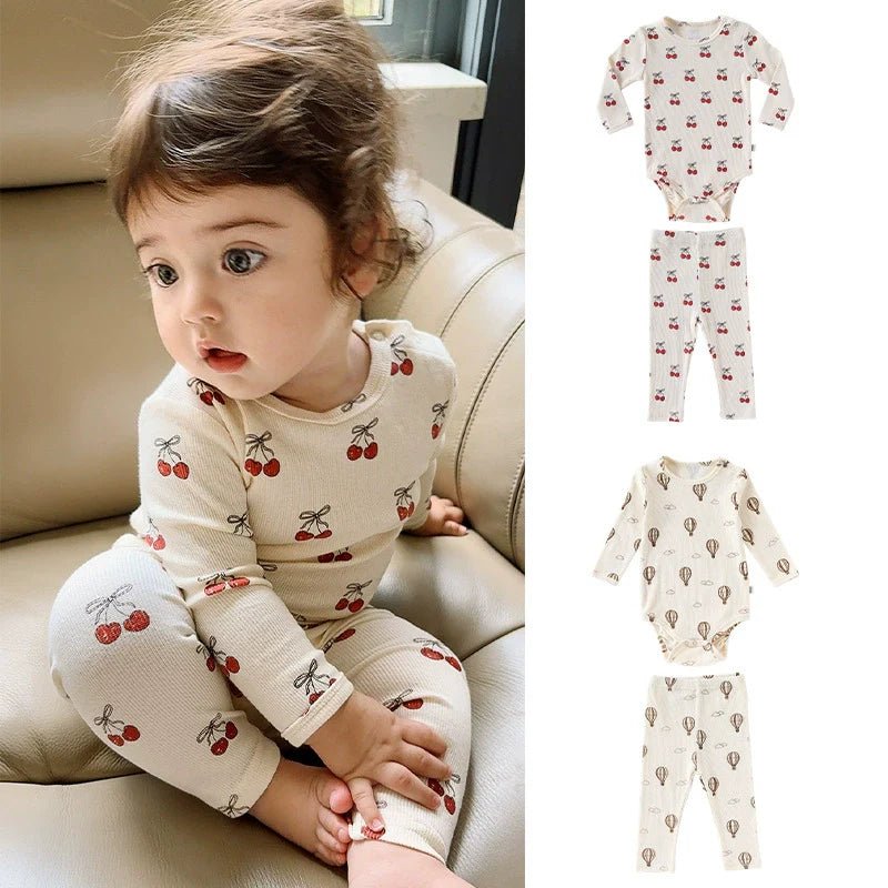 Autumn Arrival Baby Unisex Long Sleeves Casual Pattern Crew Neck Onesies and Pants Clothing Sets - DraftFuel Sports