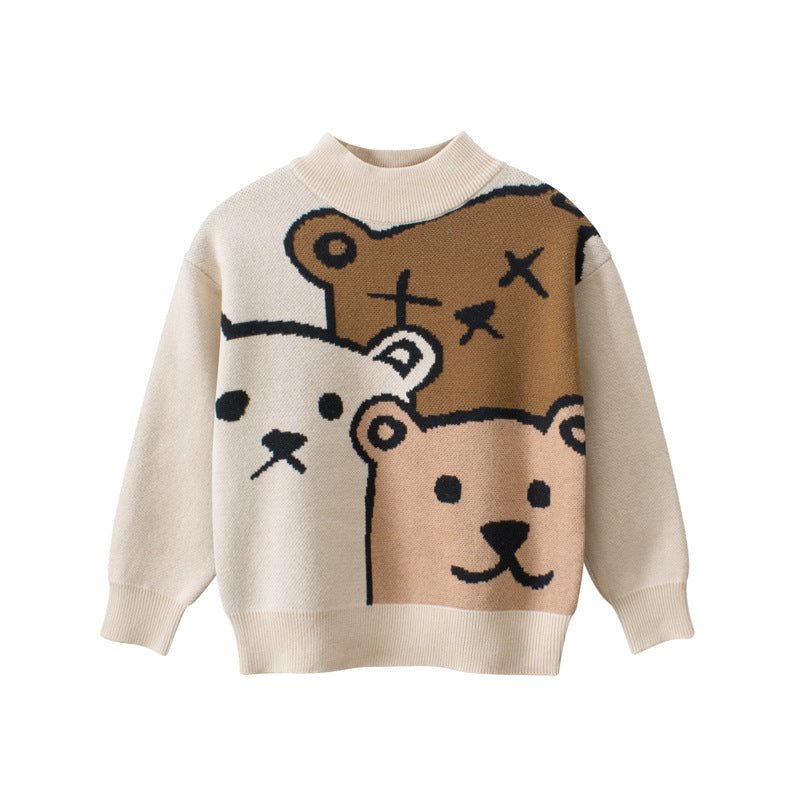Baby Boys Teddy Bears Confusing Cartoon Mock Neck Long Sleeve Pullover - DraftFuel Sports