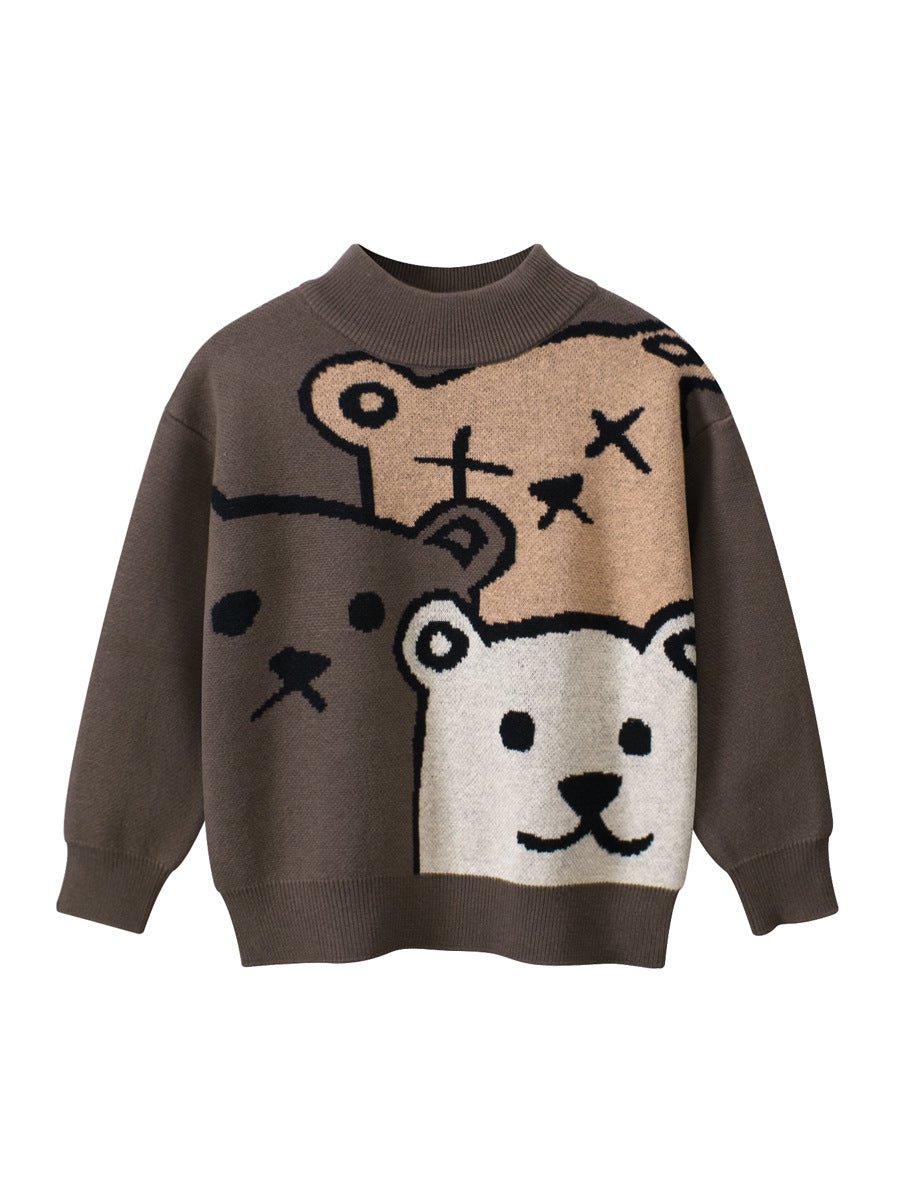 Baby Boys Teddy Bears Confusing Cartoon Mock Neck Long Sleeve Pullover - DraftFuel Sports