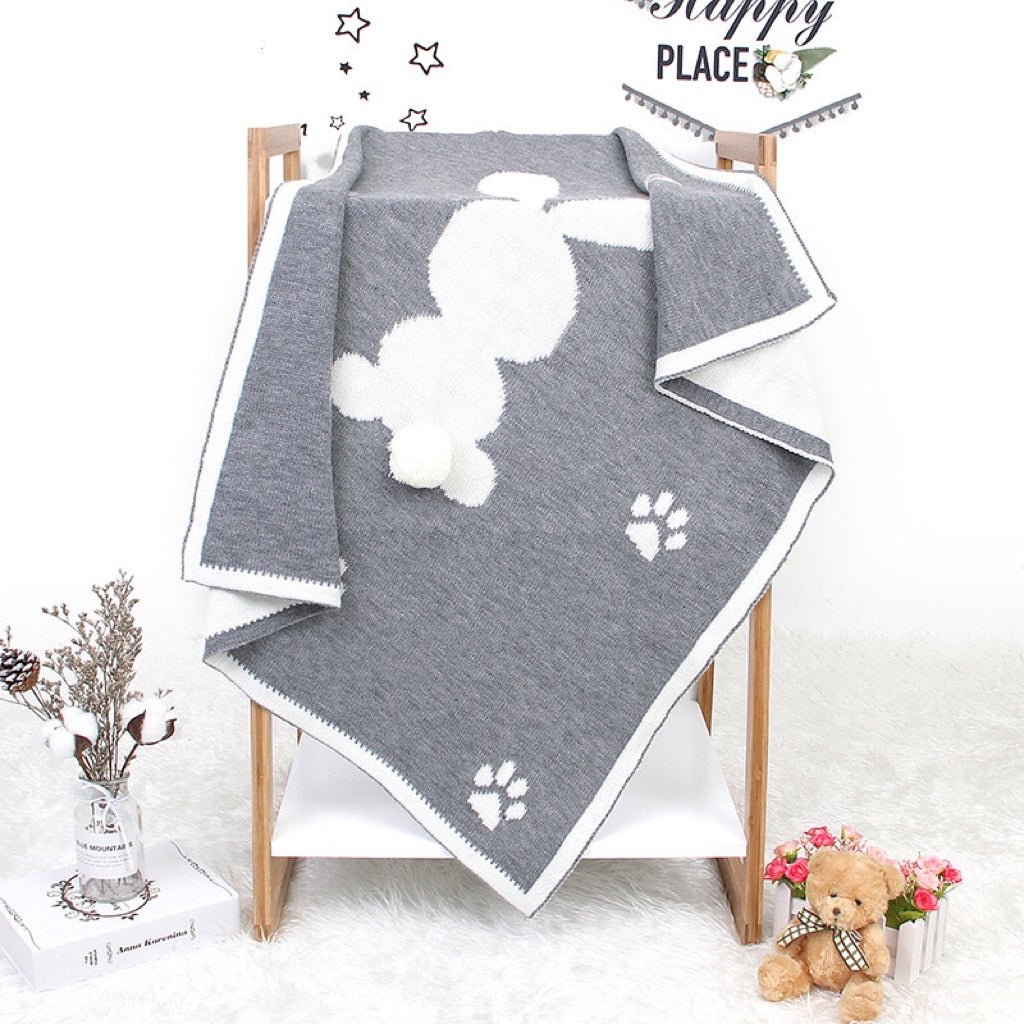 Baby Cartoon Rabbit & Footprints Embroidered Graphic 3D Tail Blanket - DraftFuel Sports