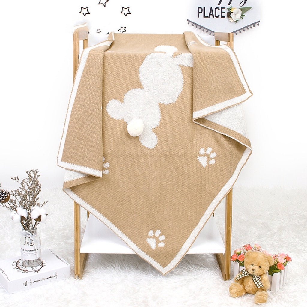 Baby Cartoon Rabbit & Footprints Embroidered Graphic 3D Tail Blanket - DraftFuel Sports