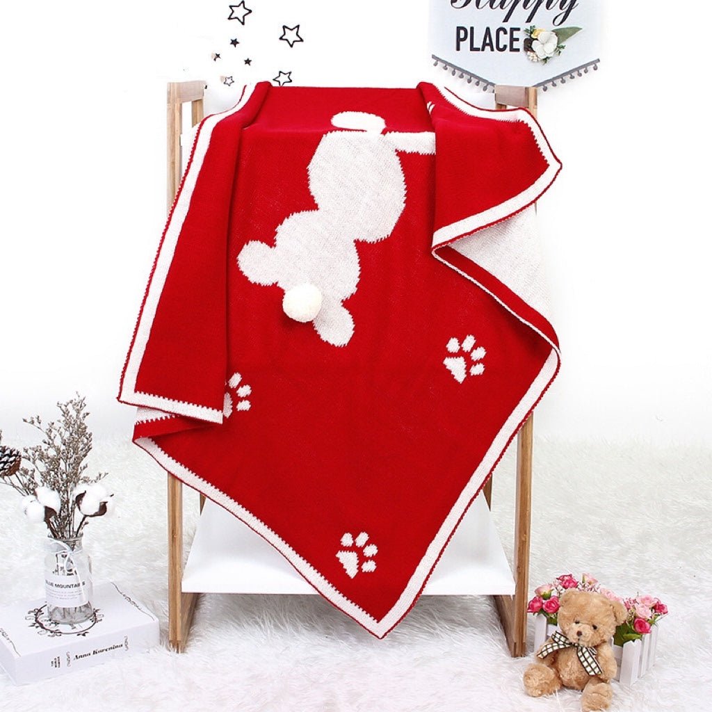 Baby Cartoon Rabbit & Footprints Embroidered Graphic 3D Tail Blanket - DraftFuel Sports