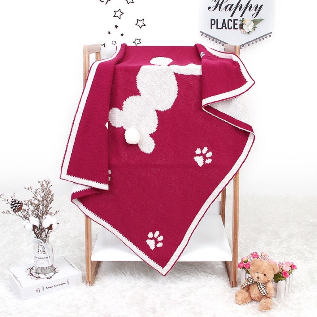 Baby Cartoon Rabbit & Footprints Embroidered Graphic 3D Tail Blanket - DraftFuel Sports