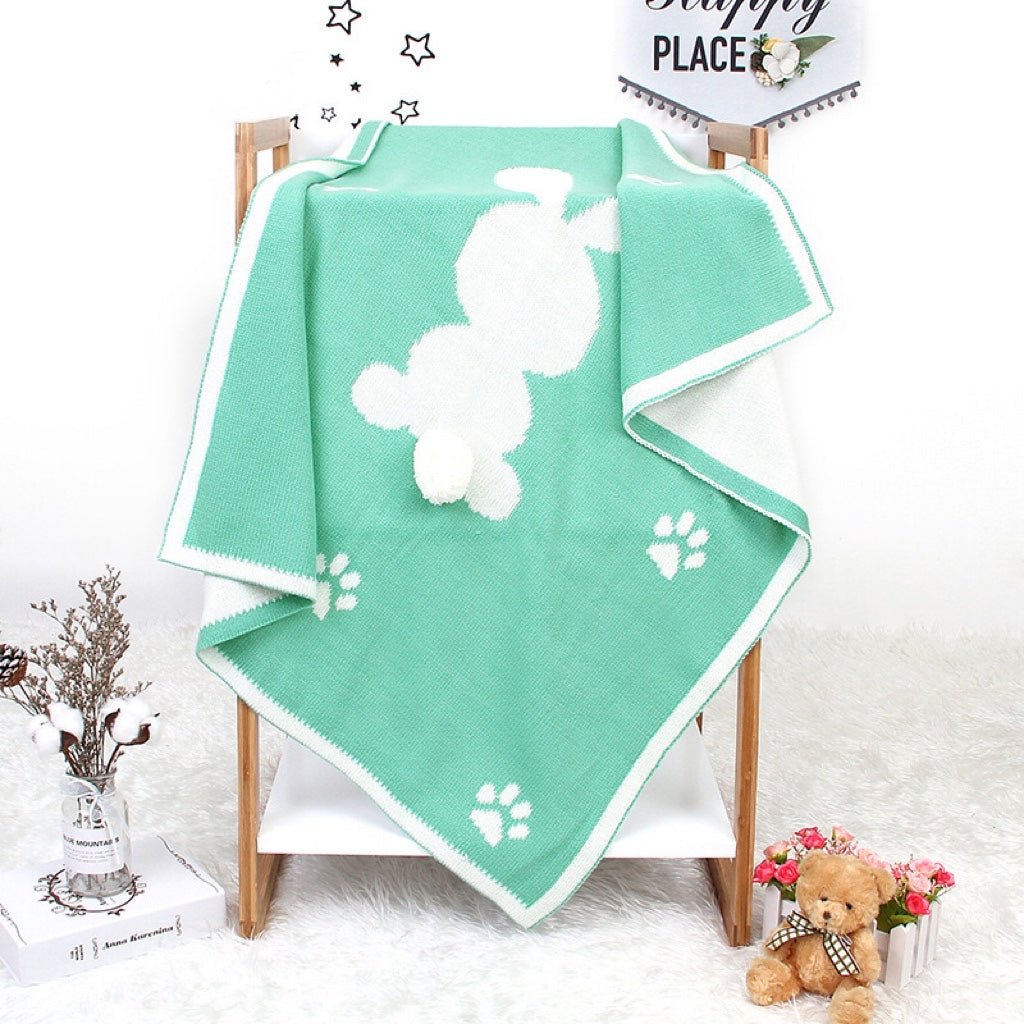 Baby Cartoon Rabbit & Footprints Embroidered Graphic 3D Tail Blanket - DraftFuel Sports