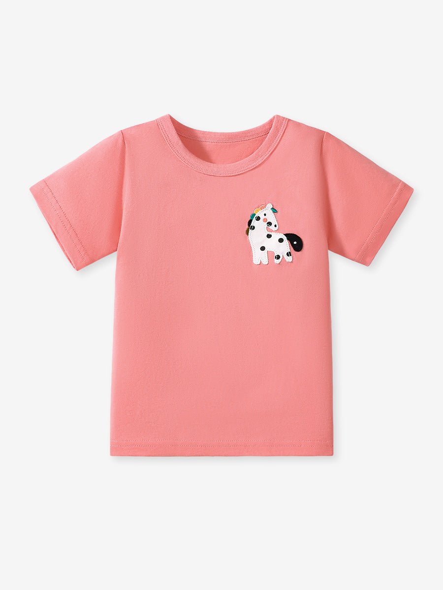 Girls’ Dots Cartoon Pattern Short Sleeves T-shirt in European and American Style for Summer - DraftFuel Sports