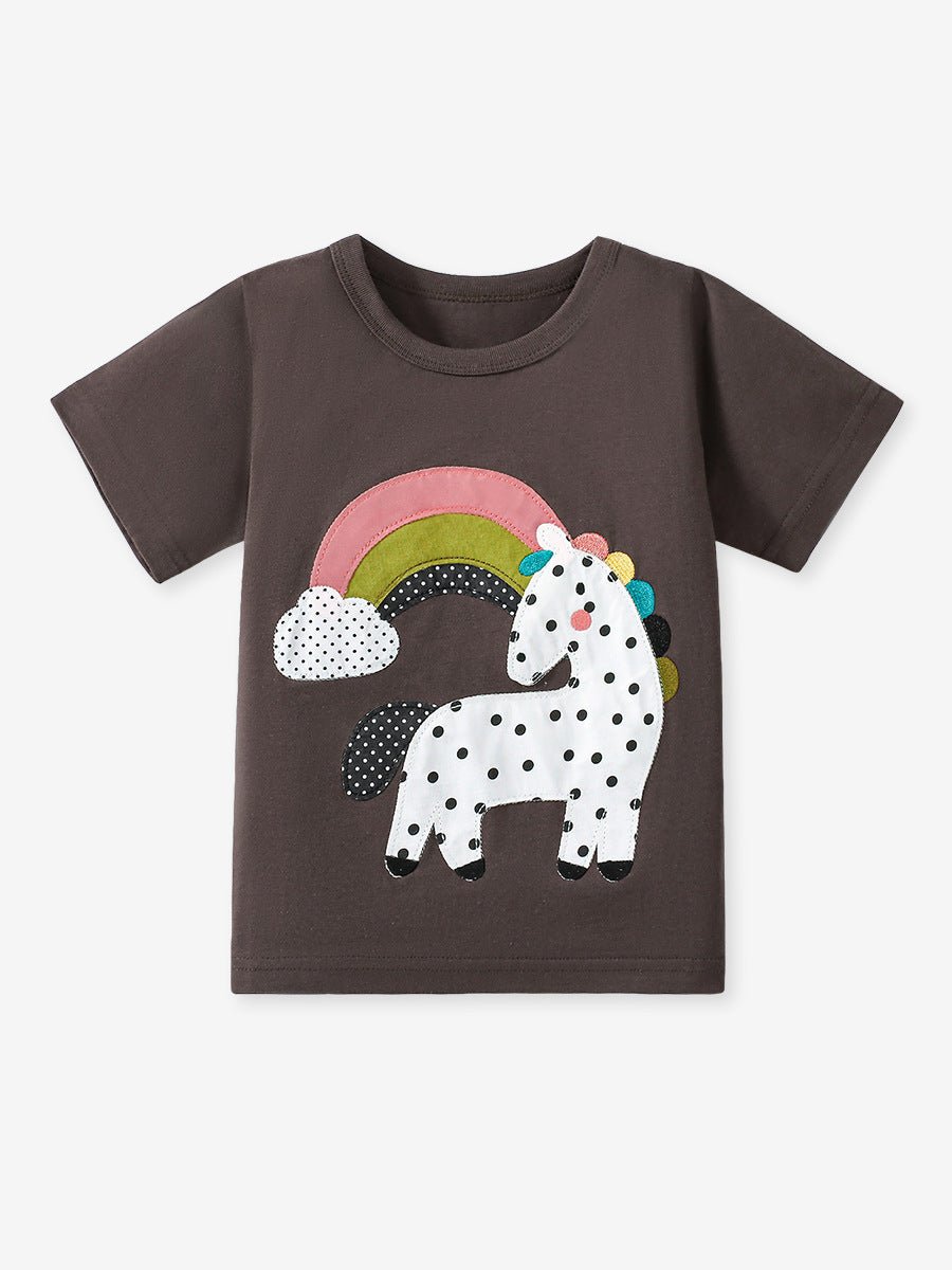 Girls’ Dots Cartoon Pattern Short Sleeves T-shirt in European and American Style for Summer - DraftFuel Sports
