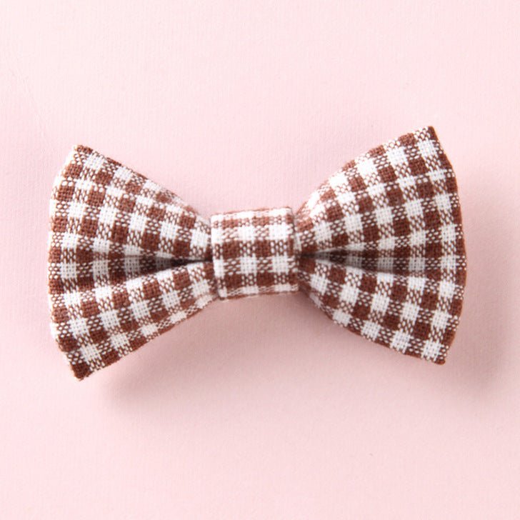 Girls Plaid Pattern Bow Tie Hair Fabric 2 pc. Clips Handmade Accessory - DraftFuel Sports