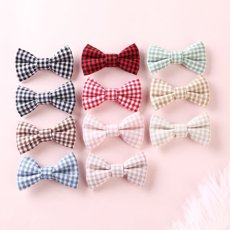 Girls Plaid Pattern Bow Tie Hair Fabric 2 pc. Clips Handmade Accessory - DraftFuel Sports
