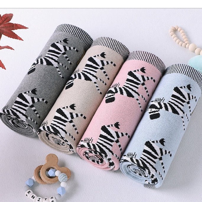 Kids Cartoon Animal Embroidery & Striped Pattern Pure Cotton Blanket - DraftFuel Sports