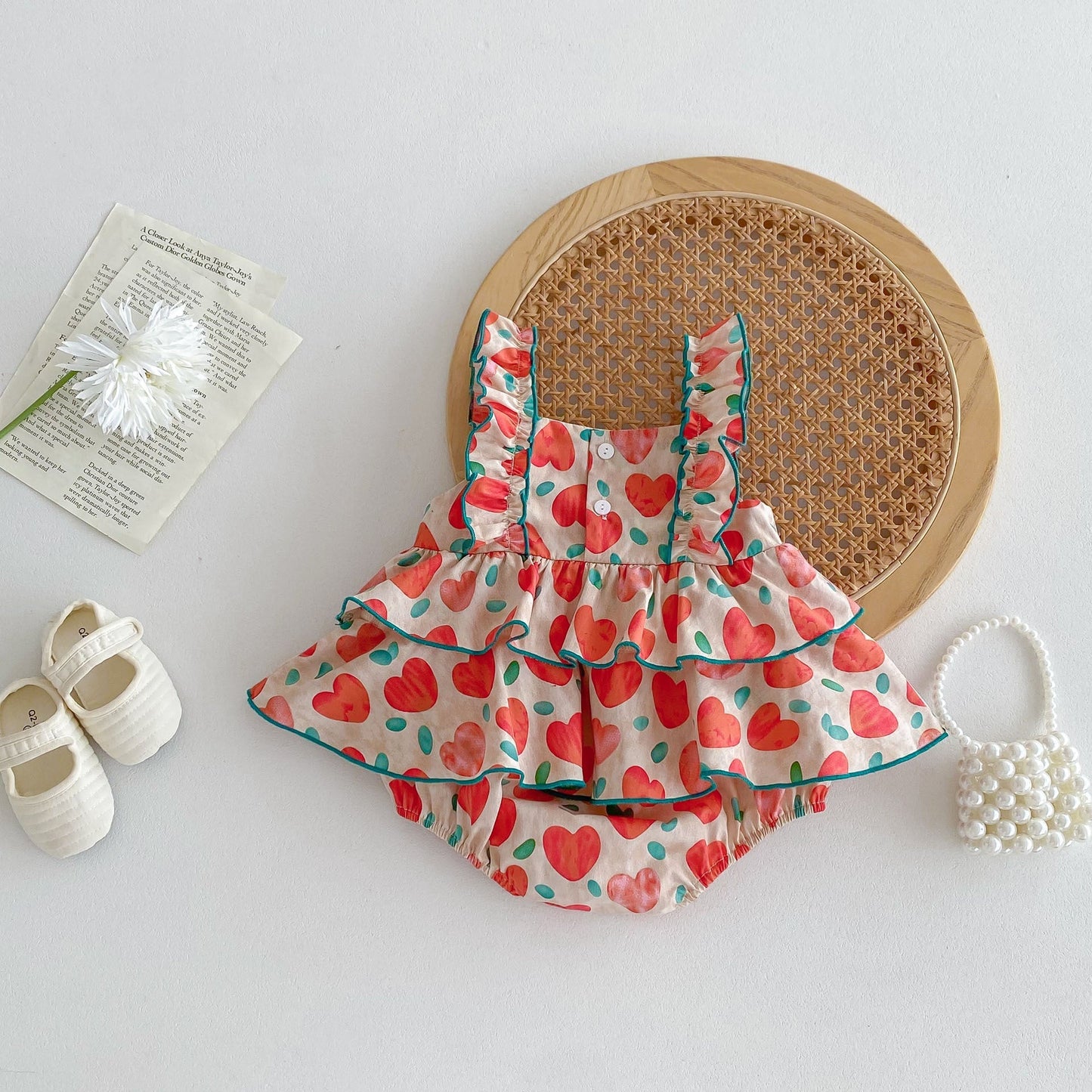 New Arrival Summer Baby Kids Girls Heart Pattern Sleeveless Big Bow Strap Onesies - DraftFuel Sports