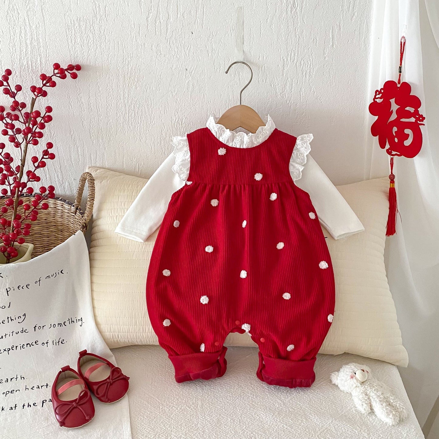 Sping and Winter Arrival Baby Cute Polka Dots Warm Fleece Sleeveless Rompers Vest - DraftFuel Sports