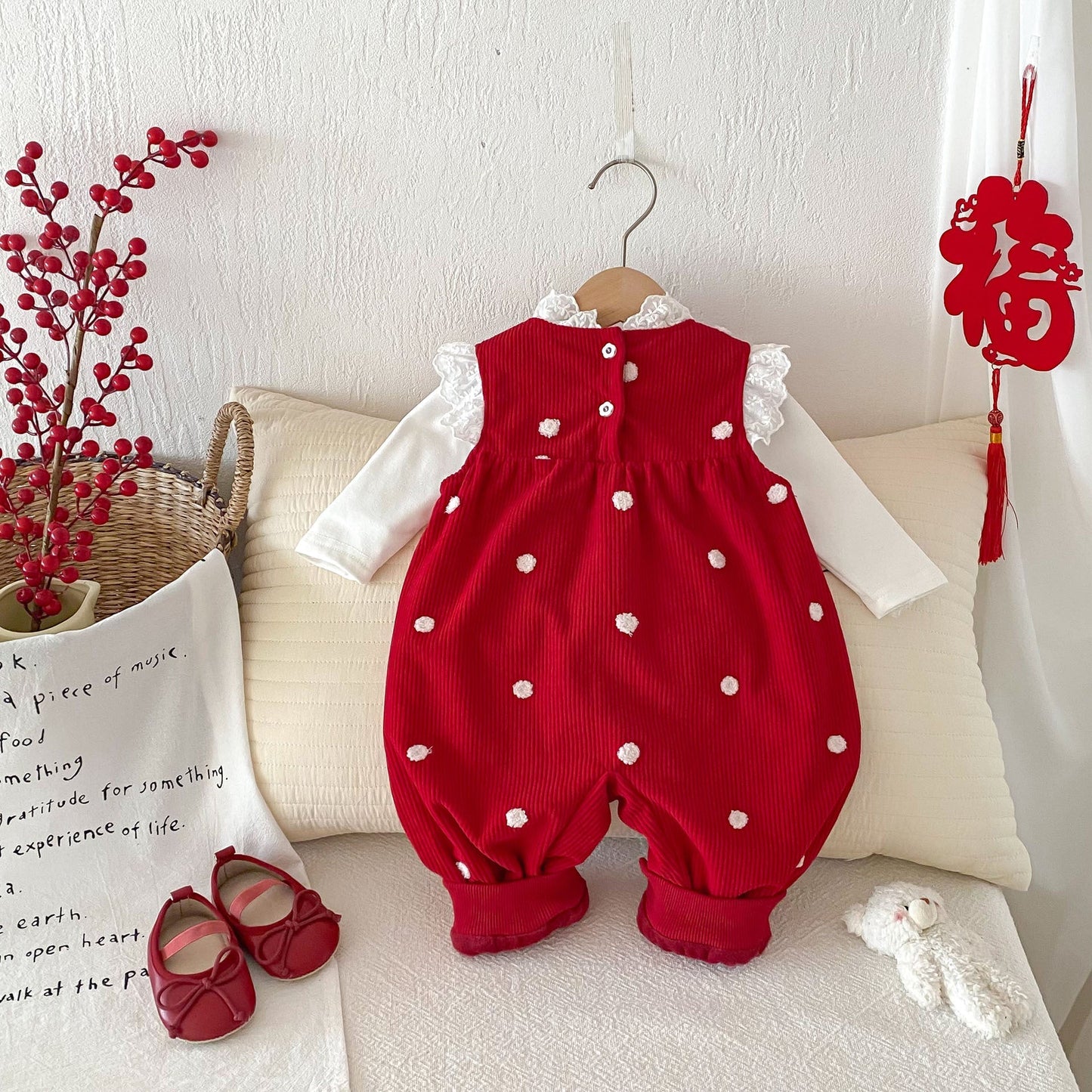 Sping and Winter Arrival Baby Cute Polka Dots Warm Fleece Sleeveless Rompers Vest - DraftFuel Sports