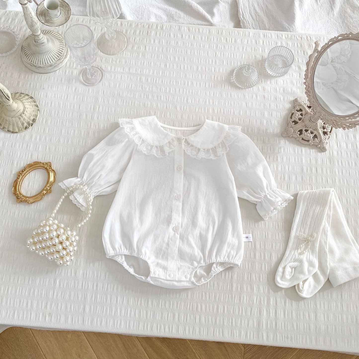 Spring Arrival Baby Girls Long Sleeves Floral Embroidered Lace Trim Collar Onesies Bodysuits - DraftFuel Sports