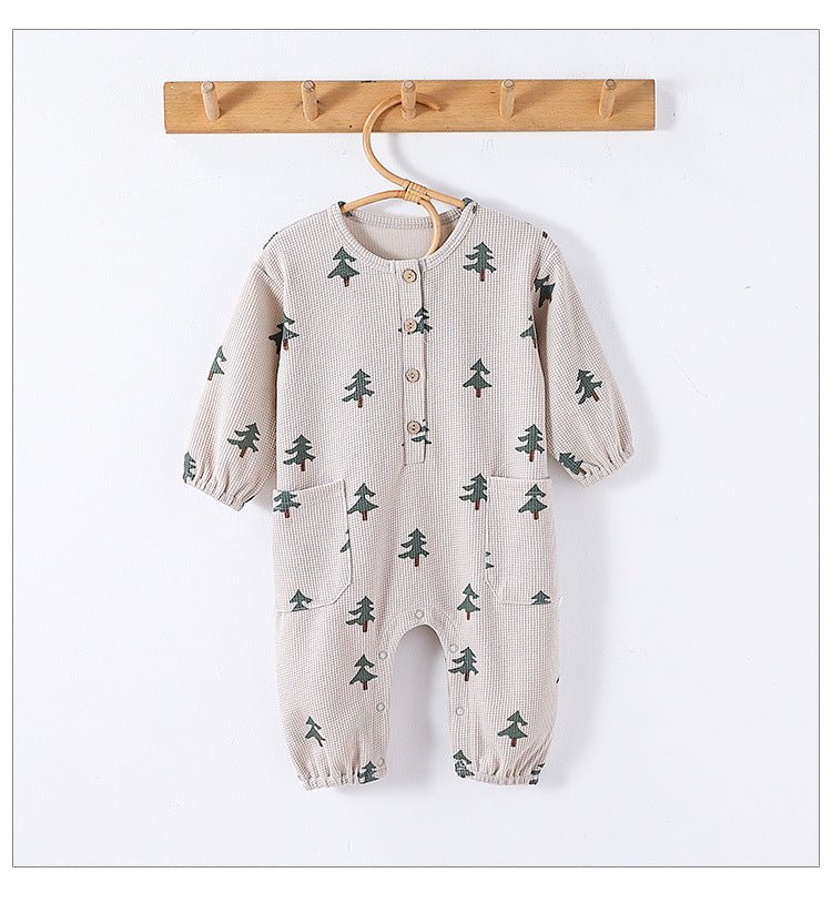Spring Arrival Baby Unisex Long Sleeves Waffle Grid and Simple Pattern Rompers - DraftFuel Sports