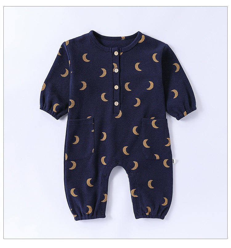 Spring Arrival Baby Unisex Long Sleeves Waffle Grid and Simple Pattern Rompers - DraftFuel Sports