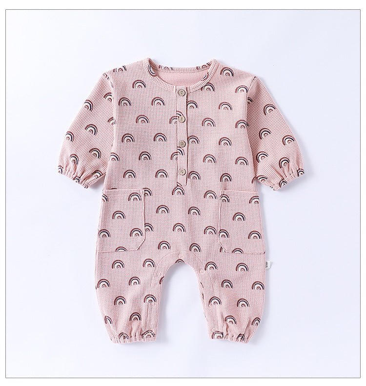 Spring Arrival Baby Unisex Long Sleeves Waffle Grid and Simple Pattern Rompers - DraftFuel Sports
