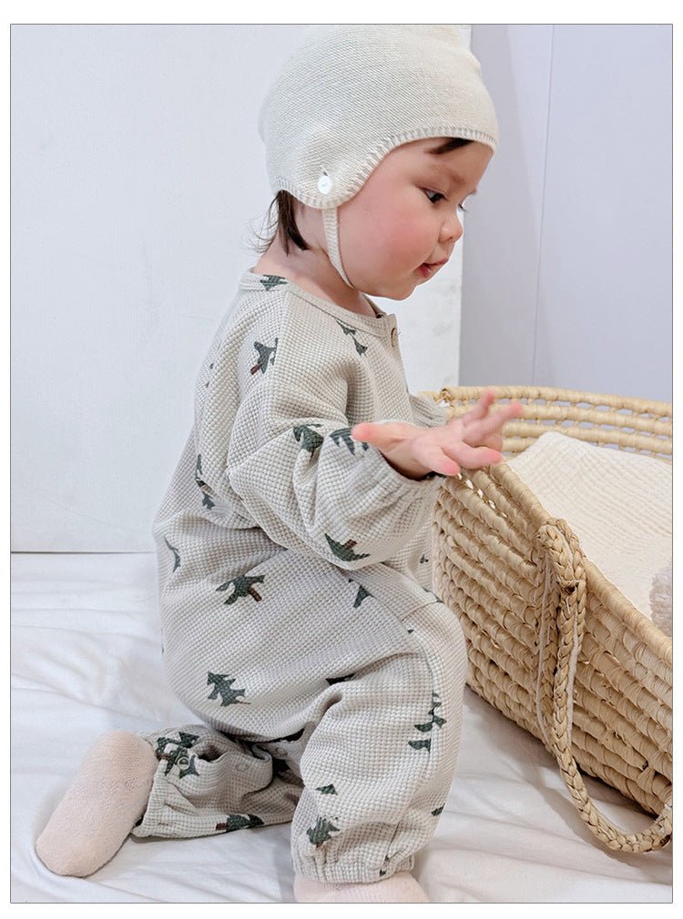 Spring Arrival Baby Unisex Long Sleeves Waffle Grid and Simple Pattern Rompers - DraftFuel Sports