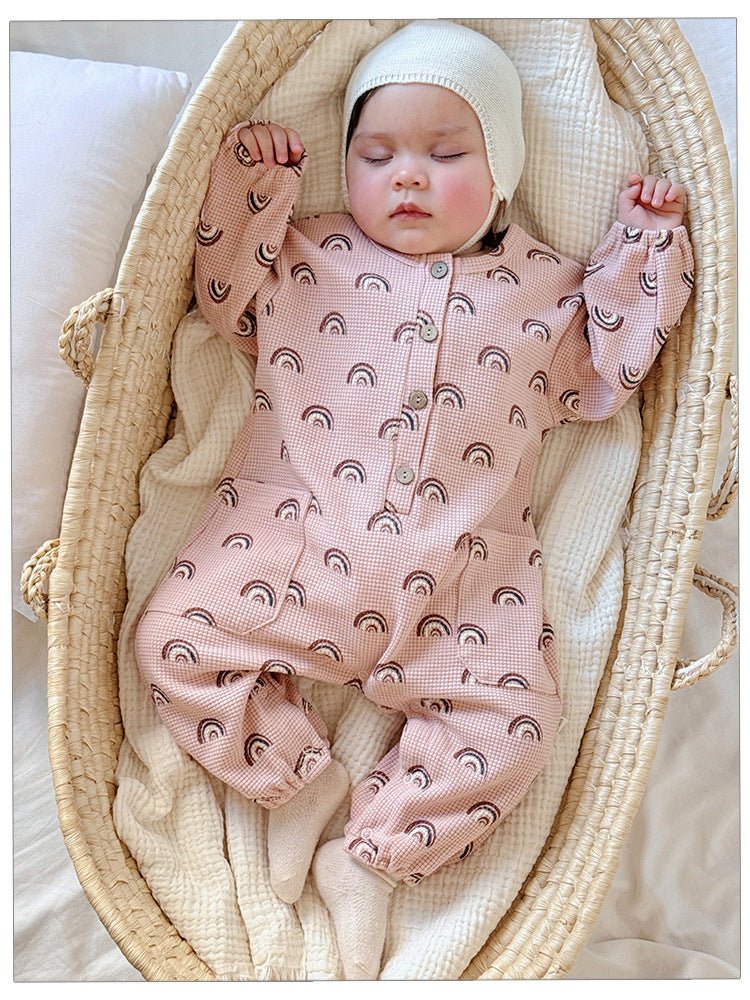 Spring Arrival Baby Unisex Long Sleeves Waffle Grid and Simple Pattern Rompers - DraftFuel Sports