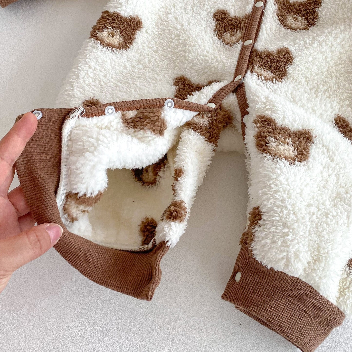 Winter Arrival Baby Cute Teddy Hooded Design Warm Fleece Rompers - DraftFuel Sports