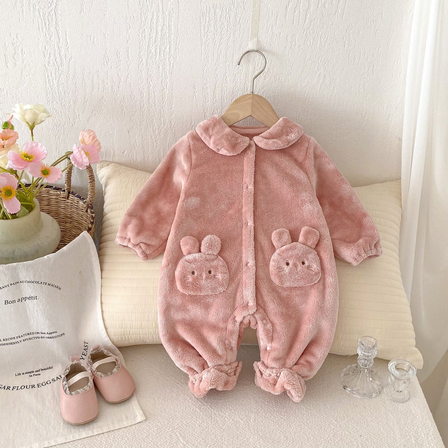 Winter Arrival Baby Girls Cute Rabbits Pattern Warm Double - sided Fleece Rompers - DraftFuel Sports