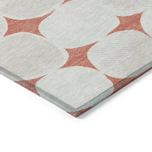 3' X 5' Salmon Beige And Ivory Abstract Washable Indoor Outdoor Area Rug - DraftFuel Sports