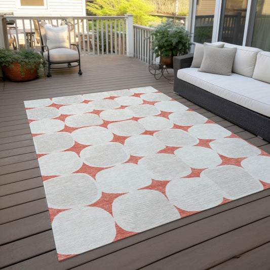 3' X 5' Salmon Beige And Ivory Abstract Washable Indoor Outdoor Area Rug - DraftFuel Sports