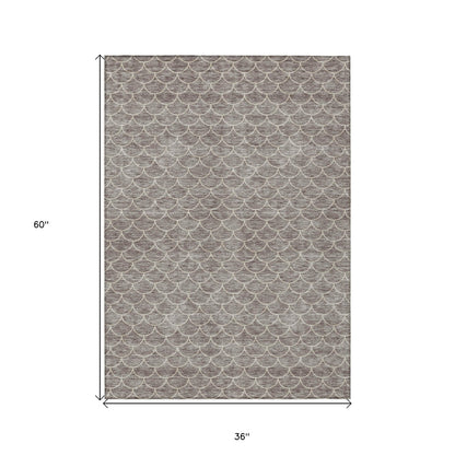3' X 5' Taupe And Beige Geometric Washable Indoor Outdoor Area Rug - DraftFuel Sports