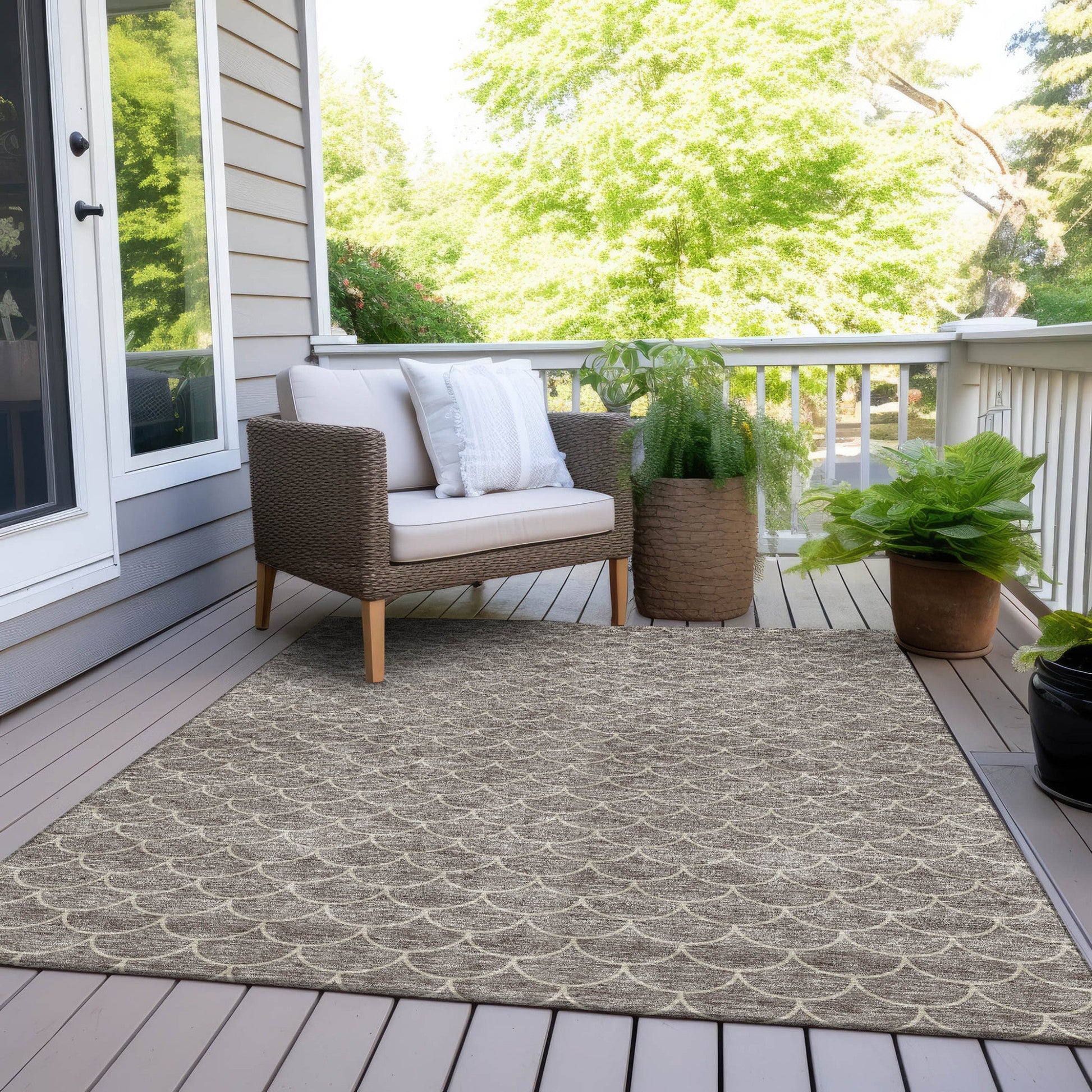 3' X 5' Taupe And Beige Geometric Washable Indoor Outdoor Area Rug - DraftFuel Sports