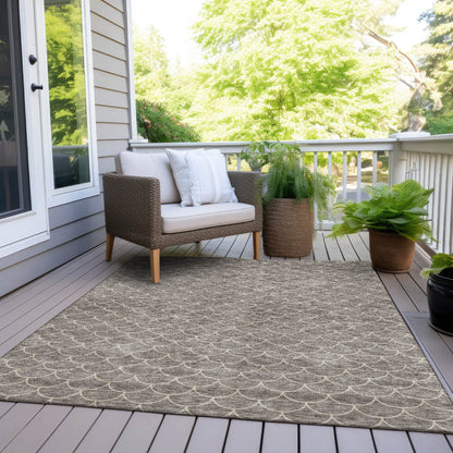 3' X 5' Taupe And Beige Geometric Washable Indoor Outdoor Area Rug - DraftFuel Sports