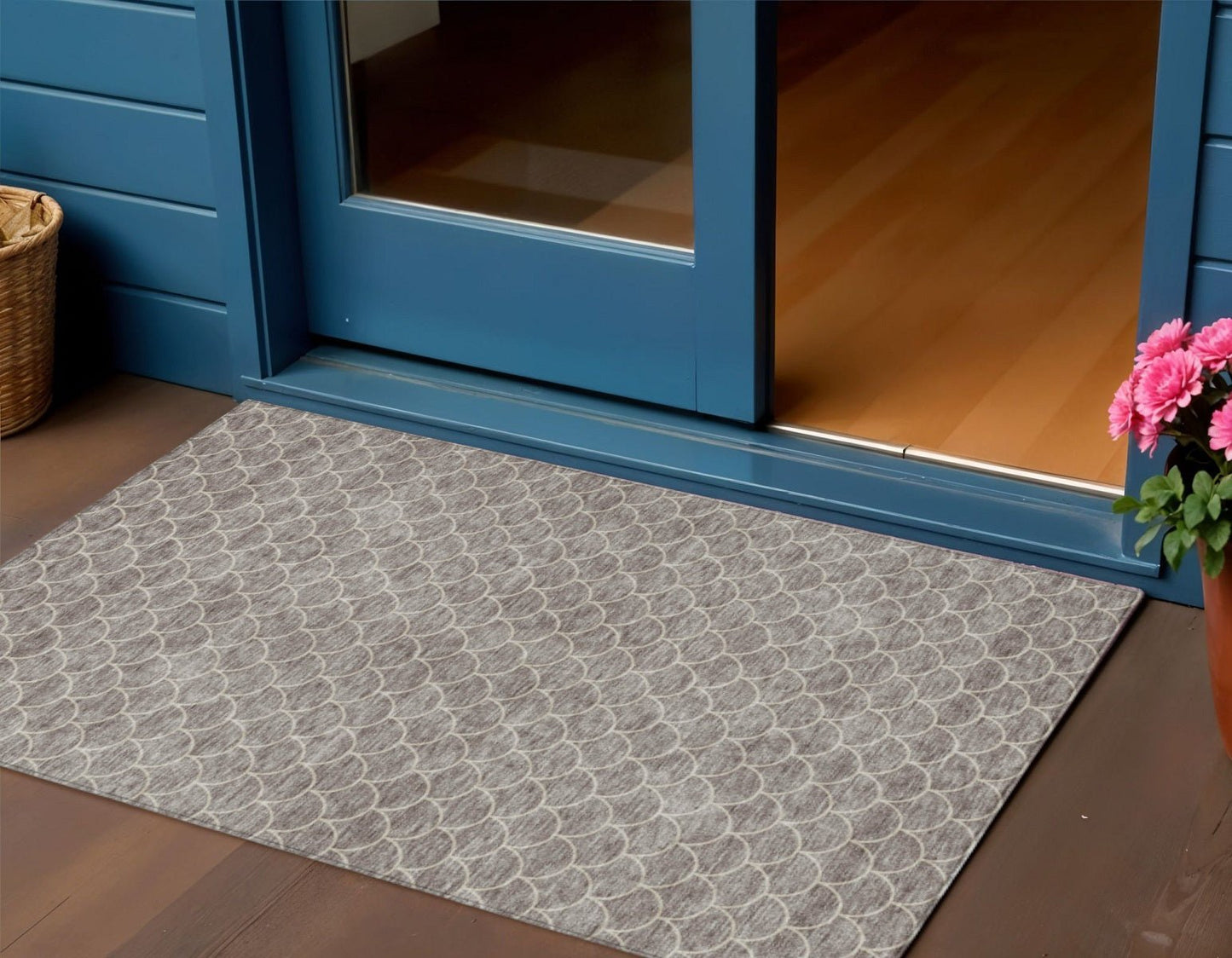 3' X 5' Taupe And Beige Geometric Washable Indoor Outdoor Area Rug - DraftFuel Sports