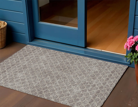 3' X 5' Taupe And Beige Geometric Washable Indoor Outdoor Area Rug - DraftFuel Sports