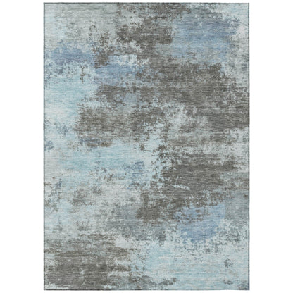 3' X 5' Taupe And Sky Blue Abstract Washable Indoor Outdoor Area Rug - DraftFuel Sports