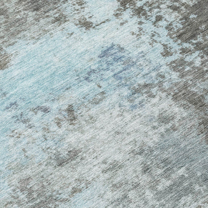 3' X 5' Taupe And Sky Blue Abstract Washable Indoor Outdoor Area Rug - DraftFuel Sports