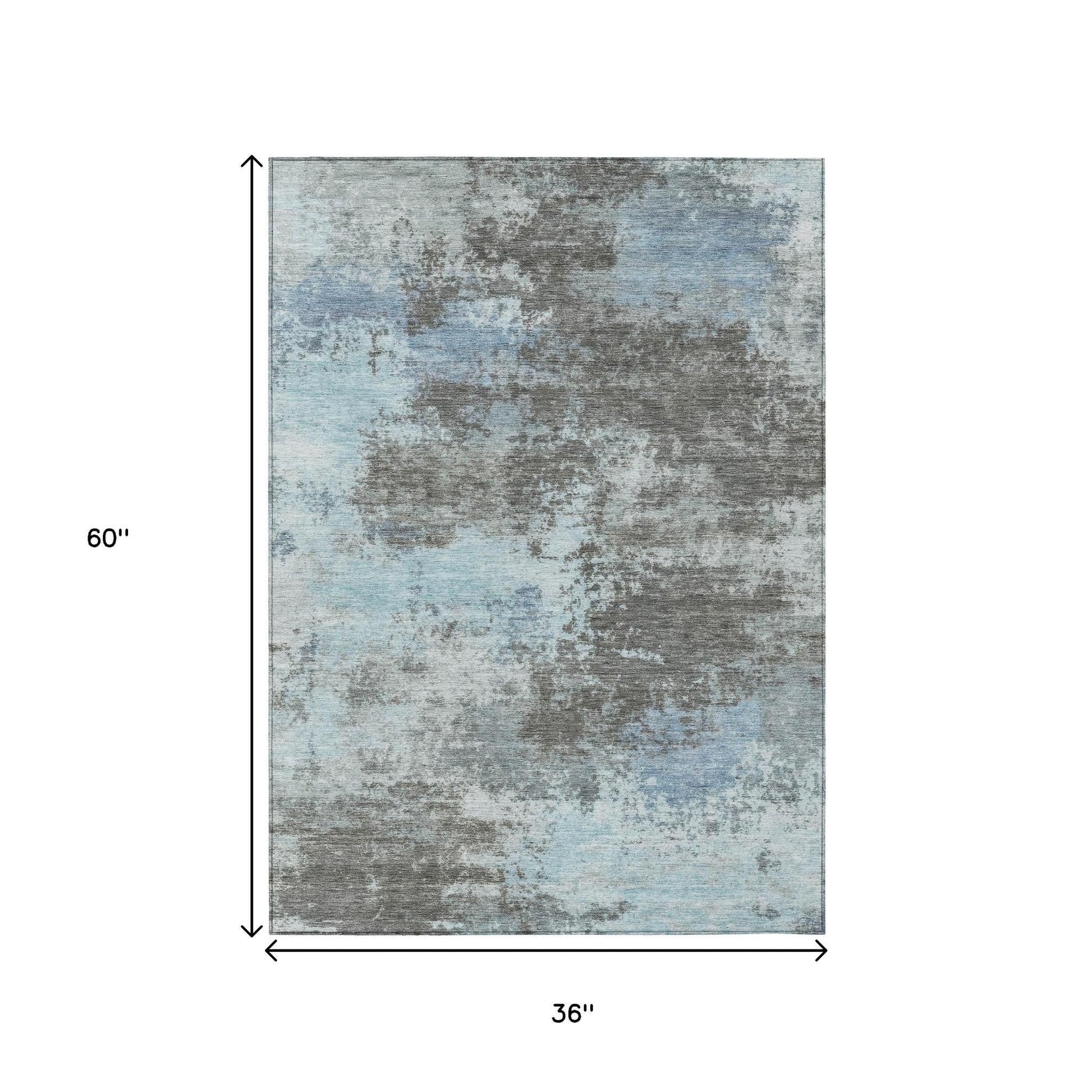 3' X 5' Taupe And Sky Blue Abstract Washable Indoor Outdoor Area Rug - DraftFuel Sports