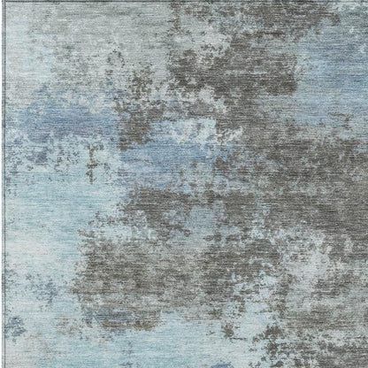 3' X 5' Taupe And Sky Blue Abstract Washable Indoor Outdoor Area Rug - DraftFuel Sports
