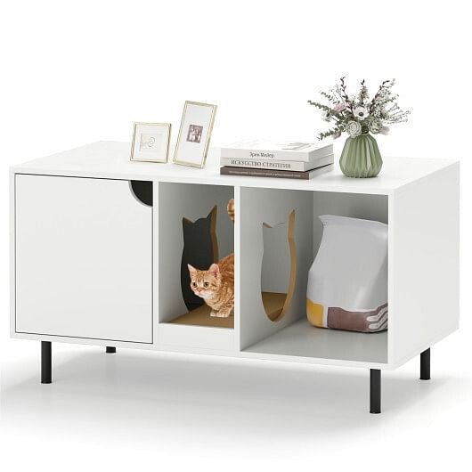 40 Inch Cat Litter Box Enclosure for 2 Cats Hidden Cat Washroom - White - DraftFuel Sports