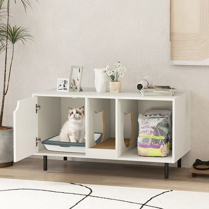 40 Inch Cat Litter Box Enclosure for 2 Cats Hidden Cat Washroom - White - DraftFuel Sports
