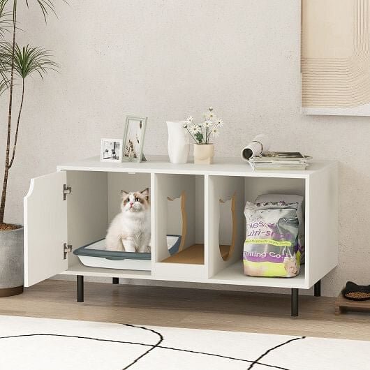 40 Inch Cat Litter Box Enclosure for 2 Cats Hidden Cat Washroom - White - DraftFuel Sports