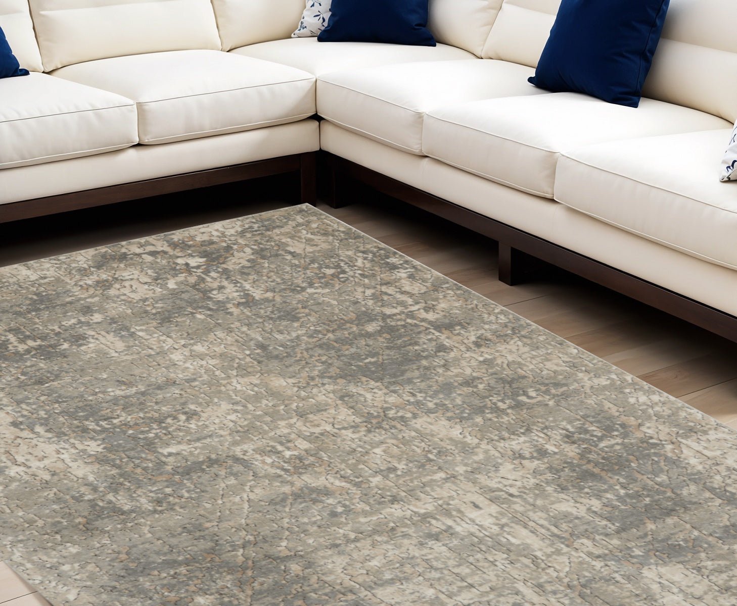 8' X 10' Beige and Gray Abstract Power Loom Area Rug - DraftFuel Sports