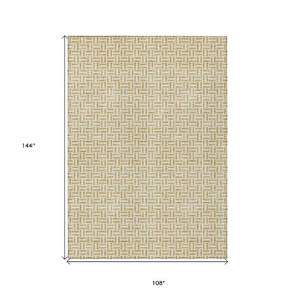 9' X 12' Gold And Ivory Geometric Washable Indoor Outdoor Area Rug - DraftFuel Sports