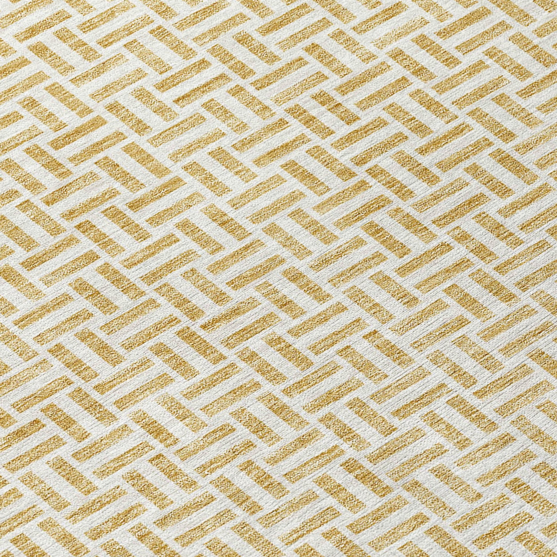 9' X 12' Gold And Ivory Geometric Washable Indoor Outdoor Area Rug - DraftFuel Sports