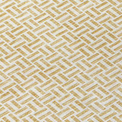 9' X 12' Gold And Ivory Geometric Washable Indoor Outdoor Area Rug - DraftFuel Sports