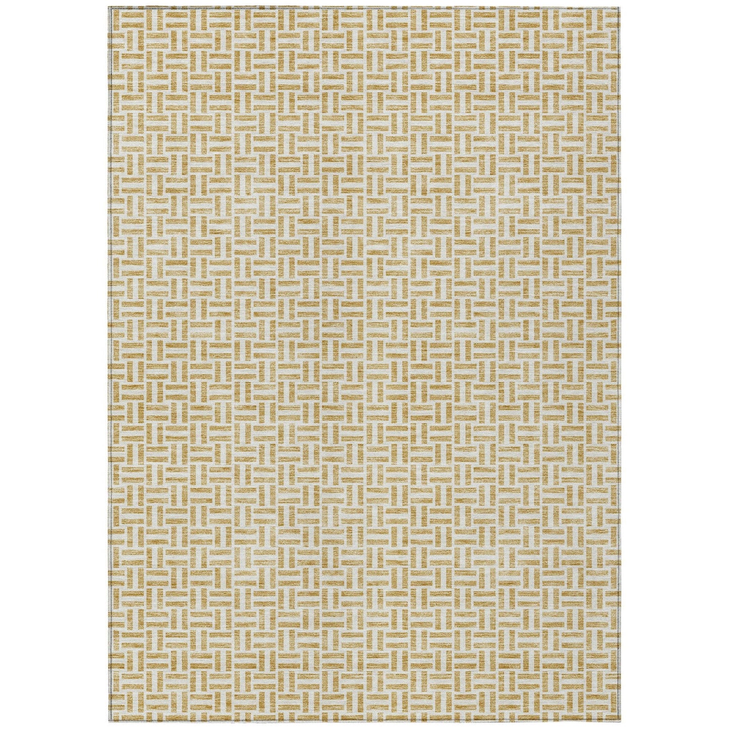 9' X 12' Gold And Ivory Geometric Washable Indoor Outdoor Area Rug - DraftFuel Sports