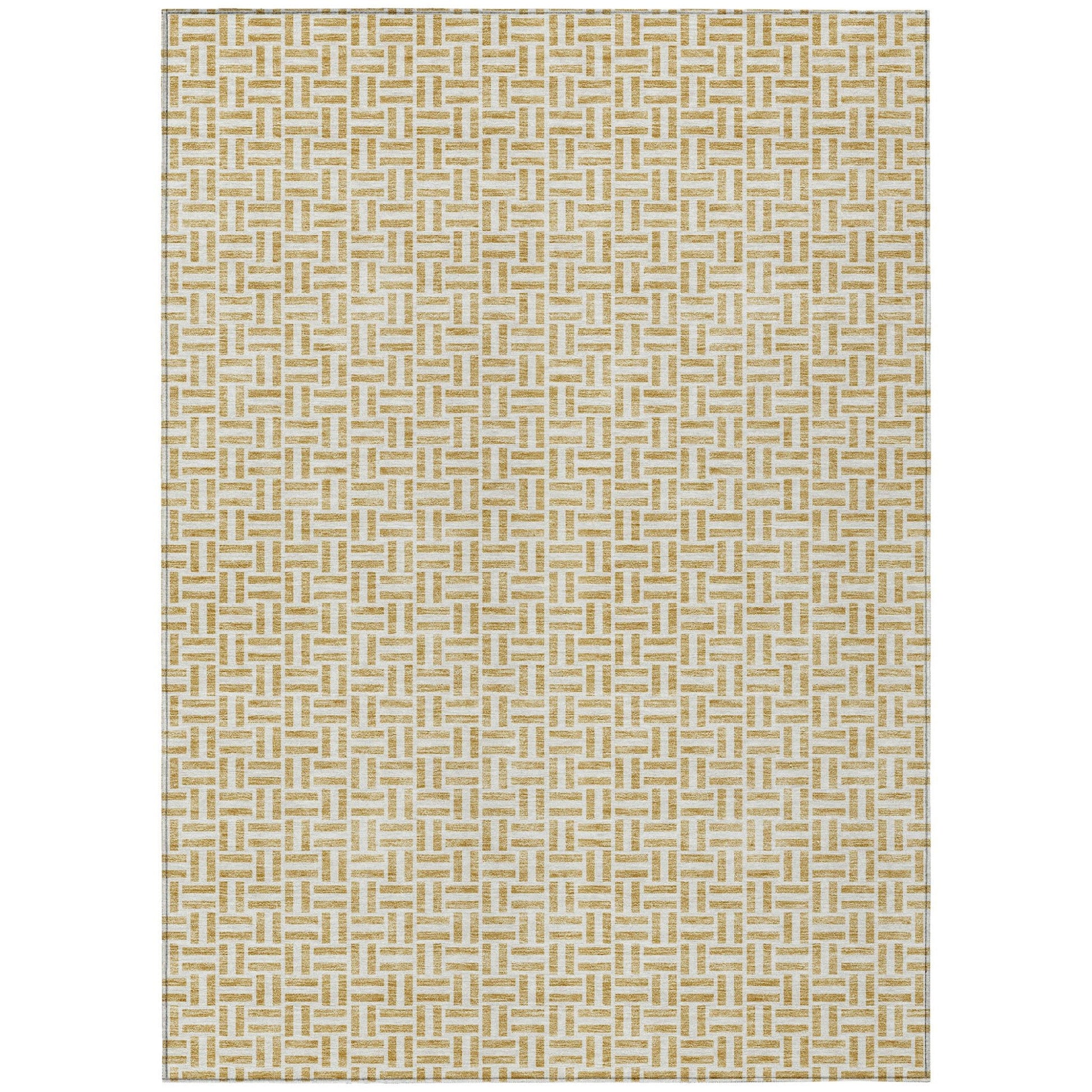 9' X 12' Gold And Ivory Geometric Washable Indoor Outdoor Area Rug - DraftFuel Sports